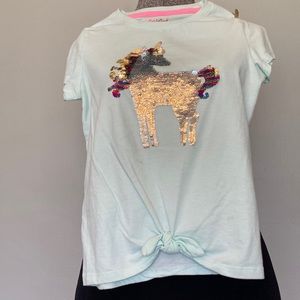 Girls Cat and Jack Aqua Flipsies Unicorn T Shirt size L